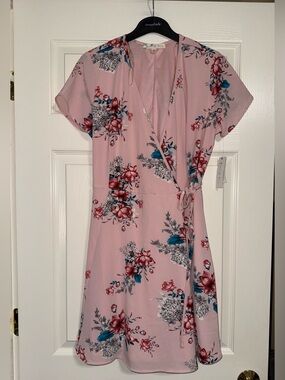 NWT! Pink Floral Wrap Mini Dress